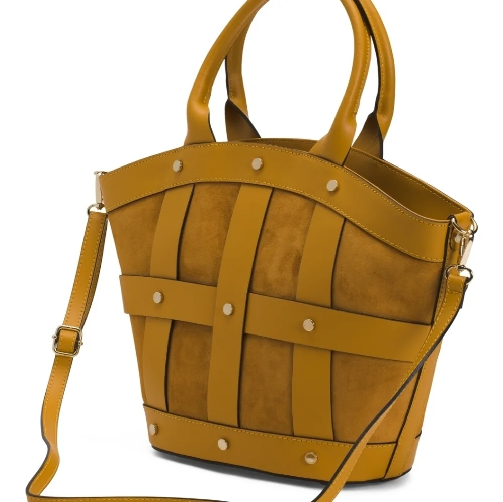 💛🔹️CHEVAL🔹️ Mustard  Made In Italy Leather And Suede Tulip Satchel - Picture 4 of 4